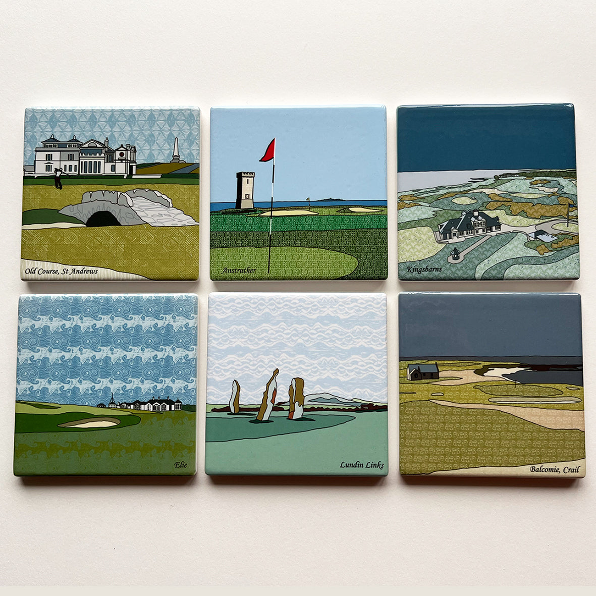 Golf Course Coaster Balcomie, Crail Golf Course Ceramic Coaster – Dibujo Design