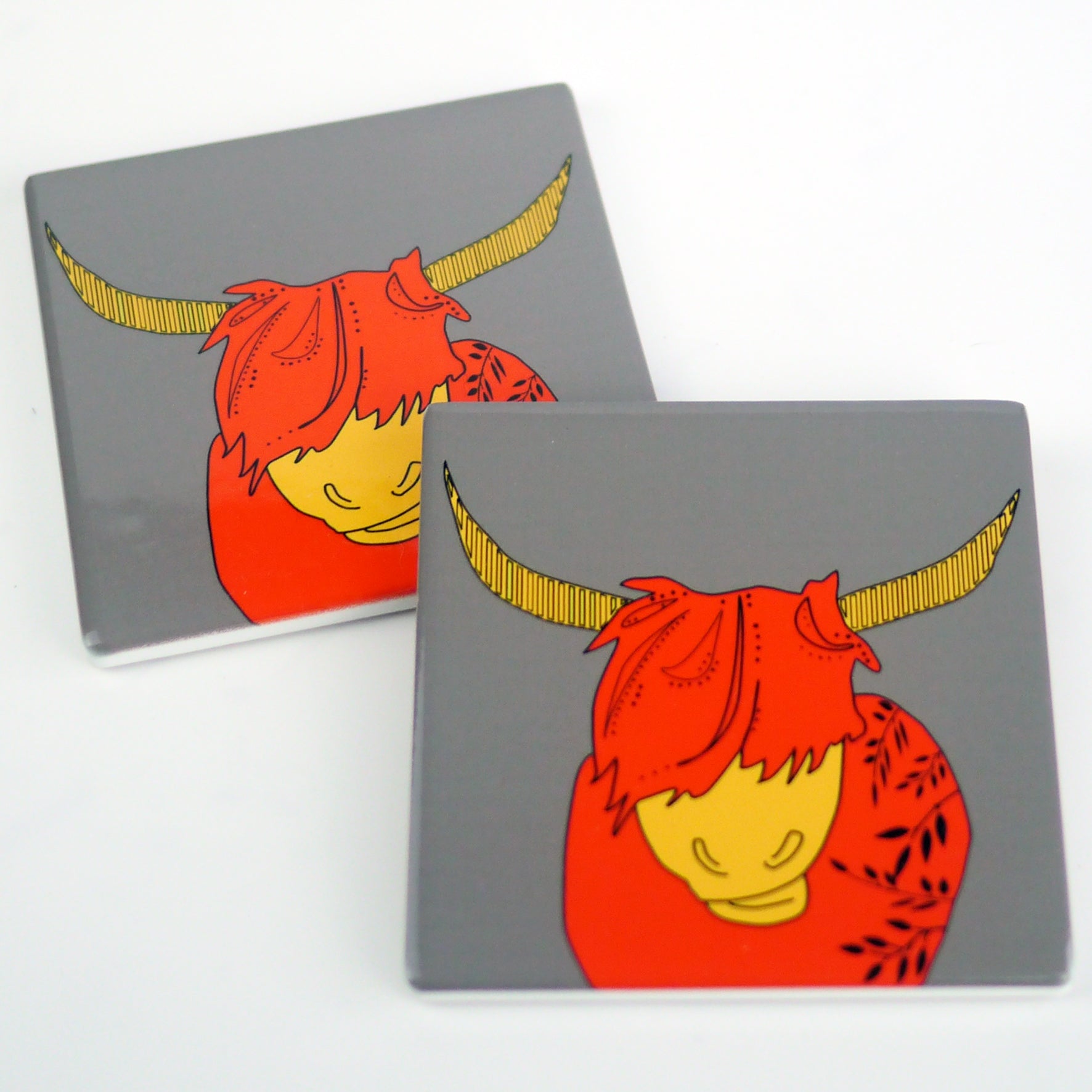 Highland Cow Grey - Ceramic Coaster