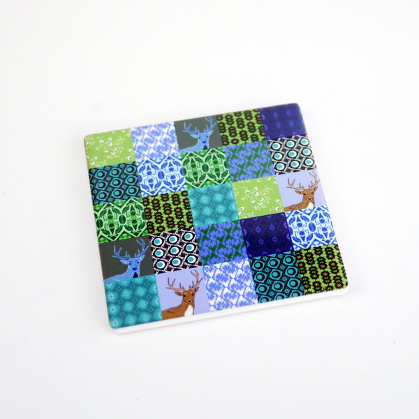Patchwork Green - Ceramic Coaster
