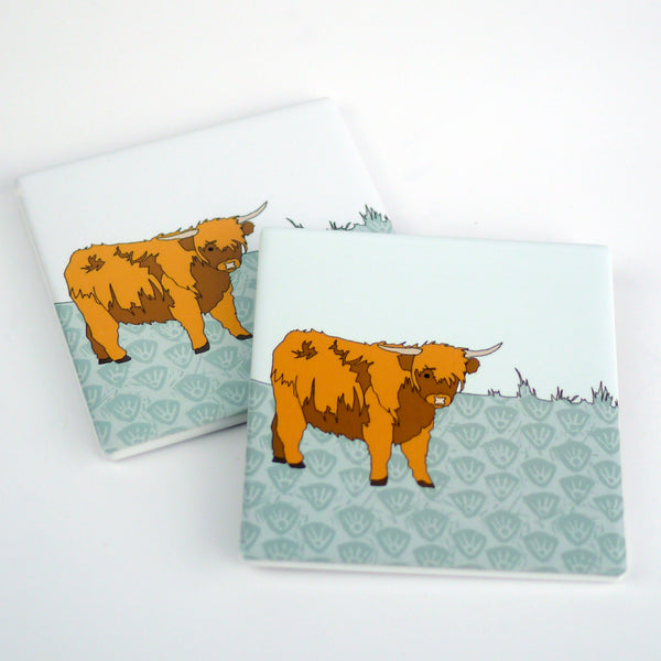 Highland Cow Ceramic Coaster